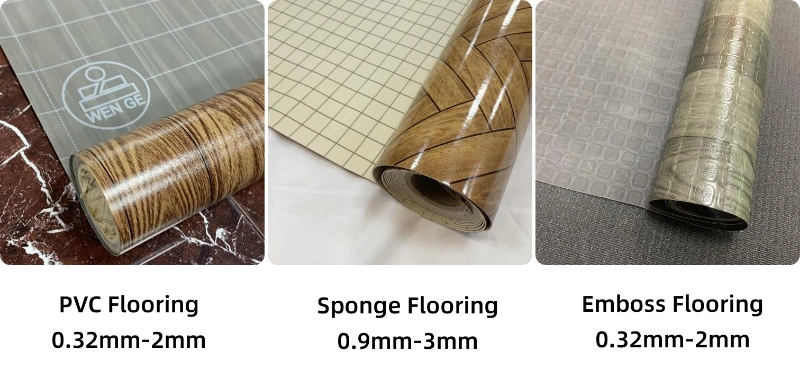 Thickness 0.32mm-2.0mm Waterproof Non Slip Simple Style Plastic PVC Floor Laminate Linoleum Wood PVC Vinyl Flooring for Indoor Decoration